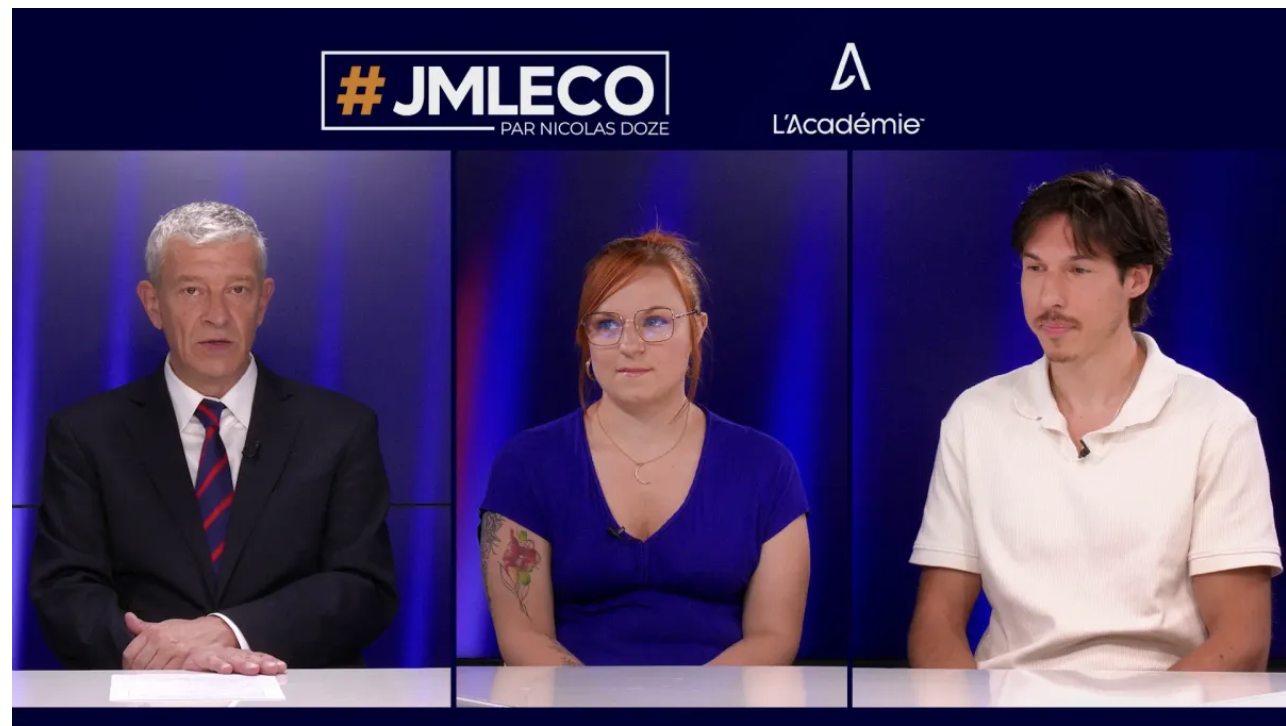 Théo Rossi interviewé par Nicolas Doze sur le plateau JMLECO de BFM Business